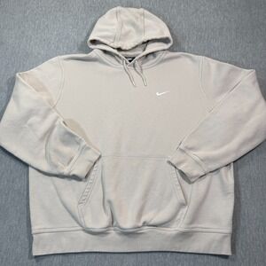 Nike Hoodie Mens XXL Tan Fleece Pullover Swoosh Logo Athletic Gym Active Trainin